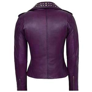 แจ็คเก็ตหนังผู้หญิงแบบครอปปี 2026 ระบายอากาศได้ดี แห้งเร็ว ดีไซน์ล่าสุด แจ็คเก็ตหนังแท้ประดับหมุดสั่งทำพิเศษ - Product Image 2