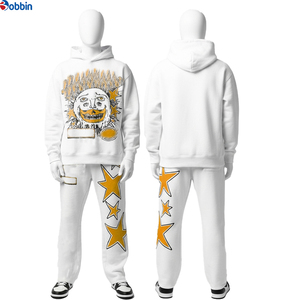 ชุดเซ็ตเสื้อฮู้ดและกางเกงวอร์มสีขาวลายดาวสีน้ำเงินและลายพระจันทร์ สไตล์สตรีทแวร์ สำหรับผู้ใหญ่ รุ่นยอดนิยม - Product Image 5