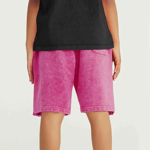 Shorts de jogging streetwear style urbain en toile délavée à l'acide, effet soleil, vintage et usé, avec logo frontal, séchage rapide - Product Image 5