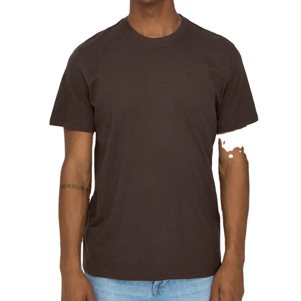 Cấp độ tiếp theo unisex cotton T-Shirt nặng vải tốt giá thấp màu nâu Crew Neck t Áo sơ mi