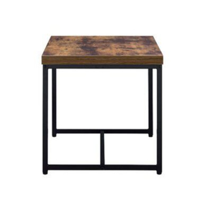 Industrial Square Eco-Friendly Modern Coffee <b>Table</b> with <b>Brown</b> Wooden Top and Black Metal Frame Base for Living Room - Product Image 1