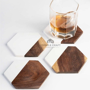 Hot Selling Marble Wood Coaster Set 4 Pieces Modern Hexagon Non-Slip Eco-Friendly Drink Coasters Coffee Tea <b>Cup</b> <b>Mat</b> Home Decor - Product Image 3