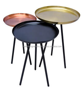 Ensemble de 3 tables d'appoint modernes rondes en cuivre, or et noir avec 3 pieds au design émaillé pour une décoration unique de meubles de salon - Product Image 2