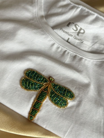 Top corto de algodón acanalado blanco personalizable con bordado de cuentas y parche de flor de orquídea amarilla para mujer, ropa de moda de verano.