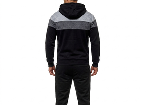 Ensemble de survêtement pour homme à capuche et fermeture éclair, avec blocs de couleur, sweat-shirt à manches longues et pantalon décontracté avec poches latérales, idéal pour l'automne - Product Image 4