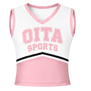 Ensemble uniforme de cheerleading rose bébé, haut sans manches à col en V, jupe plissée, tenue de sport pour équipe athlétique, performance de danse, entraînement - Product Image 3