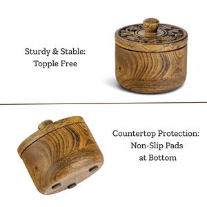 Salero de Madera Tallado a Mano Personalizado con Tapa y Cuchara, Caja de Sal de Madera de Mango, Contenedor de Especias con Diseño Floral, Fabricante Mayorista - Product Image 6