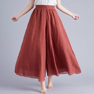 Pantalon large et droit en toile 100% coton respirant, taille élastique mi-haute, couleur unie, décontracté, automne - Product Image 5