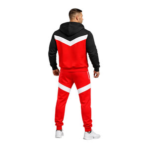 Men’s Red Black Contrast Hoodie Tracksuit Set with <b>Zip</b> <b>Up</b> <b>Jacket</b> and Slim Fit Jogger Pants Casual Sportswear Outfit - Product Image 5