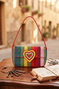 Sac à main de soirée bohème multicolore brodé et perlé fait main, léger, à bandoulière unique - Product Image 4