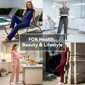 Women Custom Branding <b>Scrub</b> <b>Set</b> Black Sleeveless Top With Pants Hospital Uniform Medical Workwear Polyester Woven Fabric - Product Image 5