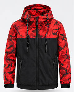 Veste d'hiver pour homme, coupe régulière, en polyester, coupe-vent, respirante, à fermeture éclair, couleur rouge unie, style sportif streetwear - Product Image 1