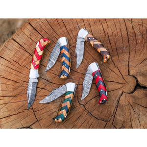 Cuchillo de Bolsillo Personalizable al por Mayor, Cuchillo Plegable de Acero de Damasco, Cuchillo EDC para Caza y Camping con Funda - Product Image 1
