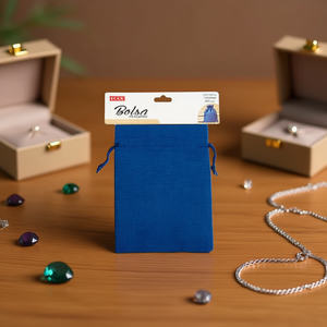 Sacchetto regalo blu Iln 15x20 cm con coulisse per confezionamento gioielli - Product Image 3