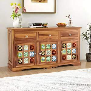Jodhpuri Woods Solid Sheesham Wood <b>Sideboard</b> Cabinet With Drawer Featuring Durable Construction Elegant Design - Product Image 3