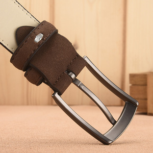 Ceinture formelle en cuir véritable suédé marron pour homme, réglable, tressée, avec boucle à ardillon carrée en alliage, largeur 3,5 cm - Product Image 6