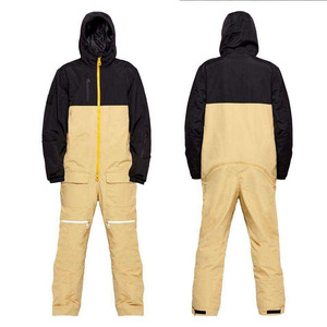 Combinaison de ski et snowboard imperméable pour homme, deux tons, à capuche, noir, sable, kaki, pour l'hiver, pour activités de plein air - Product Image 1