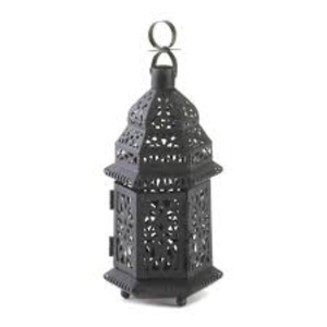 Home Decorative <b>Black</b> Iron Moroccan Style Hanging Candle <b>Lantern</b> With Cutouts And Glass Panel For Indoor Outdoor Home Decor Gift - Product Image 1