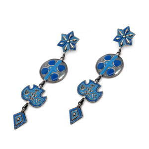 SKU7543 ต่างหูเงินแท้ 925 ประดับเคลือบสีน้ำเงิน ดีไซน์แบบห่วง สำหรับผู้หญิง ของขวัญวันครบรอบแต่งงานและงานปาร์ตี้ - Product Image 3