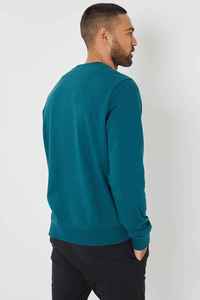 เสื้อสเวตเชิ้ตผู้ชายสีเขียวอมฟ้า คอกลม ทรงปกติ สวมใส่สบายๆ สำหรับฤดูใบไม้ร่วง สีพื้น แขนยาว แบรนด์ X พรีเมียม พร้อมโลโก้ OEM - Product Image 2