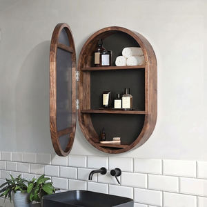 Oval <b>Wall</b>-Mounted Wooden Bathroom Cabinet <b>with</b> <b>Mirror</b> Door Minimalist Design for <b>Storage</b> bathroom House Apartment and Hotel - Product Image 6