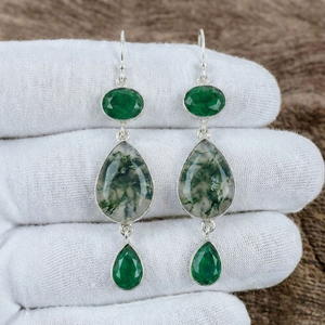 Bezel Setting Fine Solid 925 <b>Sterling</b> <b>Silver</b> <b>Earrings</b> Handmade Agate & Onyx Dangle <b>Earrings</b> Boho Gemstone <b>Drops</b> For Women - Product Image 2