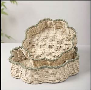 Designer Handcrafted Straw Serving Platter Elegant Woven Cane <b>Tray</b> Eco Friendly Tropical Wedding <b>Dinner</b> Decoration - Product Image 4