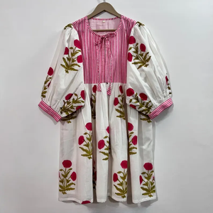 Vestido Casual Midi para Mujer, Tejido 100% Algodón, Liso, Manga Corta, Cintura Imperio, Estilo Babydoll, Cuello en V, Holgado, Funcional - Product Image 1