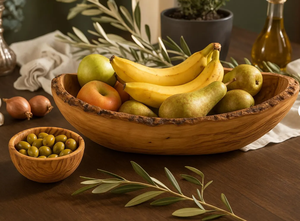 Frutero de Madera de Olivo Premium con Borde Natural, Centro de Mesa Rústico de Madera, Forma de Canoa, Tazón Decorativo Tallado a Mano para Servir Ensaladas - Product Image 5