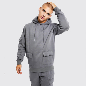 Ensemble de survêtement streetwear multi-poches respirant en molleton 100 % coton gris ardoise pour homme - Product Image 2