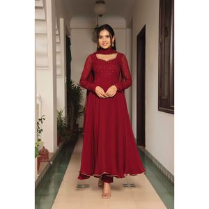 PARTY WEAR GEORGETTE SEQUENCE WORK GOWN with DUPATTA RED - Product Image 1