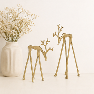 Elegant Handmade Metal Deer Sculptures For Christmas Decor Sleek <b>Gold</b> Textured Reindeer <b>Statues</b> For Luxury Living Room & Office - Product Image 4