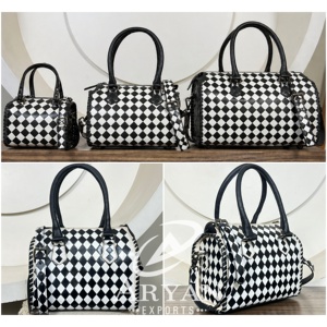 New Checkered Design Custom logo OEM ODM Genuine <b>Leather</b> Medium Size Duffel Travel Bags for Men & Women Wholesale Carry Duffle - Product Image 1