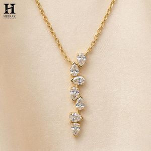 Collier élégant en or 14 carats avec pendentif vertical en diamant taille poire en cascade pour femme, bijoux de luxe pour mariée - Product Image 1