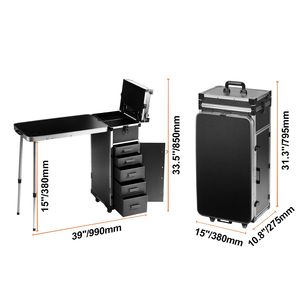 Professional Extra Large Rolling <b>Makeup</b> Train Case with Supporting Legs Aluminum Cosmetic Workbench Portable <b>Vanity</b> Trolley - Product Image 5