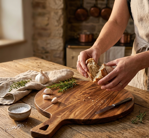 Tabla de cortar redonda de madera de acacia con asa (redonda, 1.5 cm de grosor), tabla para pizza, 100% ecológica, bloque de corte para cocina. - Product Image 5