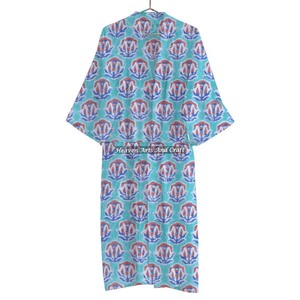 Hand Block Printed Cotton Kimono Bathrobe Dress Women Sexy Nightwear Gown - Product Image 1