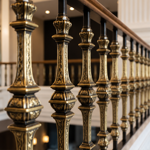 Rampe en bronze folliquée avec balustrade et embouts géométriques sculptés pour hôtels de luxe, villas et escaliers classiques - Product Image 2
