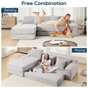 Divano Letto Convertibile a L in Tessuto Corduroy con Memory Foam e Telaio in Acciaio, Nessun Montaggio Richiesto - per Soggiorno - Product Image 2