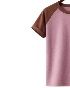 T-shirt en jersey raglan pour homme, col rond, manches courtes, rose et marron bicolore, décontracté, été, uni, tricoté, logo personnalisé - Product Image 3