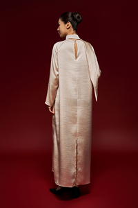 Vestidos Midi Casuales de Lujo con Cuello Alto y Manga Regular, Teñidos a Rayas, Transpirables, Elegantes y de Cintura Holgada, Mezcla de Seda - Product Image 5