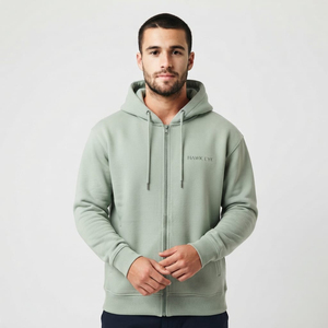 Sweat à capuche zippé intégral en coton épais, doublé polaire, éco-responsable, à épaules tombantes surdimensionnées pour homme - Product Image 3
