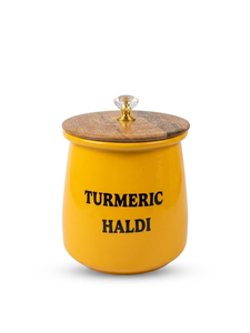 Premium Turmeric Airtight <b>Container</b> Iron Yellow Spice <b>Storage</b> Jar with Wooden Lid and Gold Spoon Decorative <b>Kitchen</b> Organizer - Product Image 3