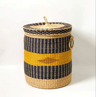 Panier Bolga en paille rond classique moderne personnalisable, fait à la main, en herbe de mer, écologique, multifonctionnel, décoration d'intérieur, organisateur de rangement