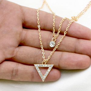 Collar de Plata de Ley 925 Chapado en Oro con Colgante Geométrico Triangular Redondo con Circonita Cúbica, Joyería al por Mayor - Product Image 1