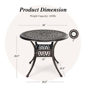 Mesa de Comedor Redonda de 36 Pulgadas para Patio o Terraza con Orificio para Sombrilla, Ideal para Exteriores - Product Image 5