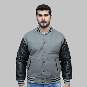 Veste de baseball à logo brodé universitaire personnalisé avec col montant respirant en laine et manches en cuir enduites d'hiver - Product Image 1