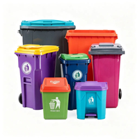 Poubelle de tri robuste multi-capacités en HDPE, colorée, à roulettes et à pédale, pour usage commercial extérieur