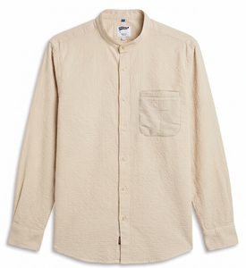 Camisa Enovate para Hombre, Casual, Texturizada, Cuello Mao, 100% Algodón, Transpirable, Verano, Diseño ODM - Product Image 1