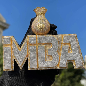 Men's Customize Iced 925 <b>Silver</b> Gold Plated Fine Hip Hop Two-Tone Name <b>Necklace</b> Moissanite Brilliant Cut Pendant Money Bag Clasp - Product Image 4